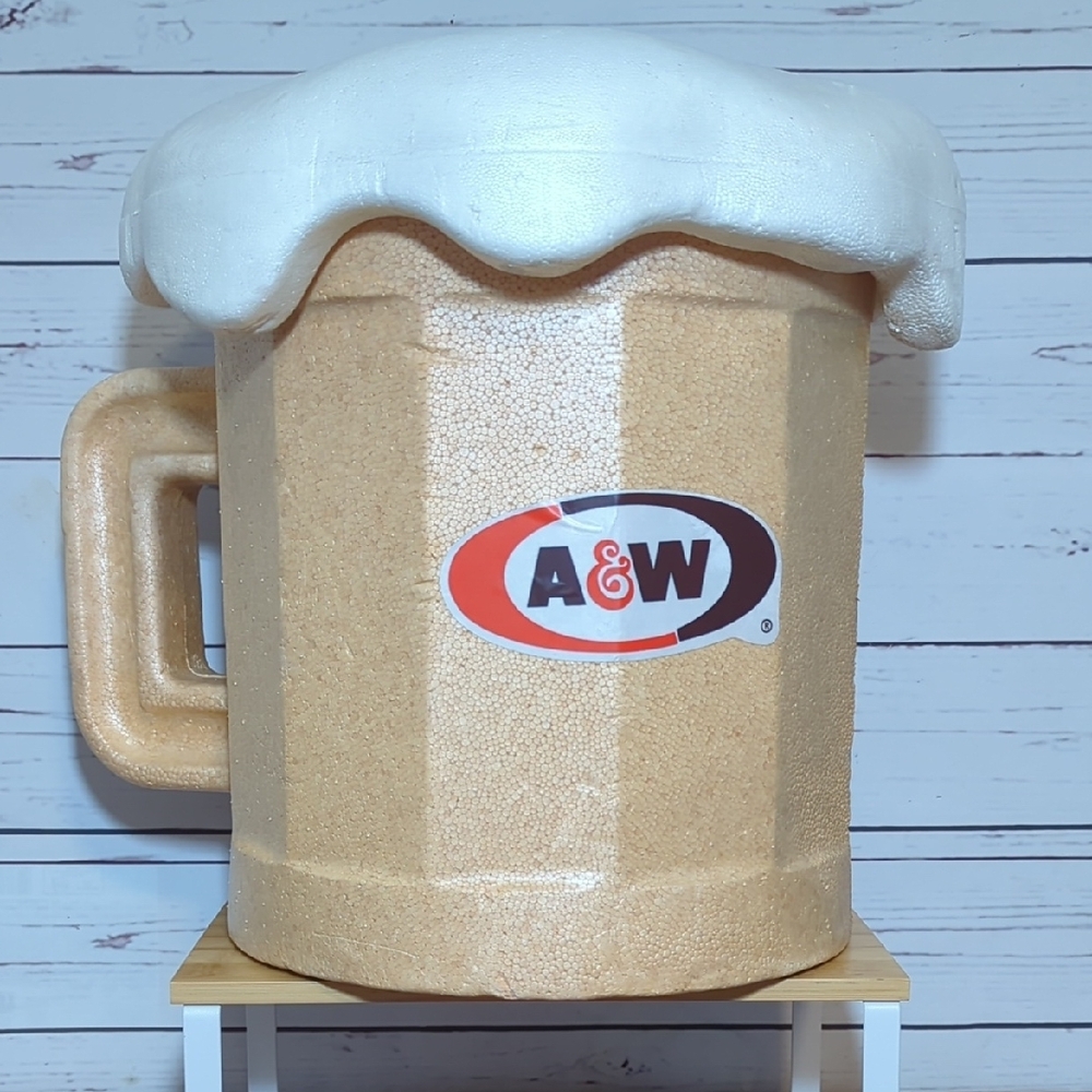 Vintage A&W Root Beer Round Light Styrofoam Mug Cooler 1970's Advertising RARE‎